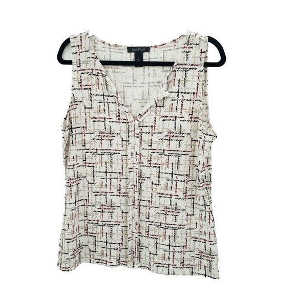 White House Black Market Tops - White House Black Market Cream and Black Patterned Blouse